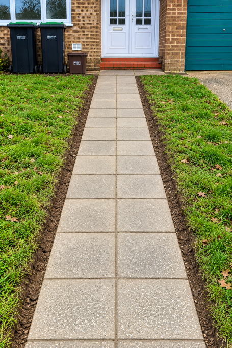 Pathway Re-levelling – Completed Re-levelled garden pathway after completion